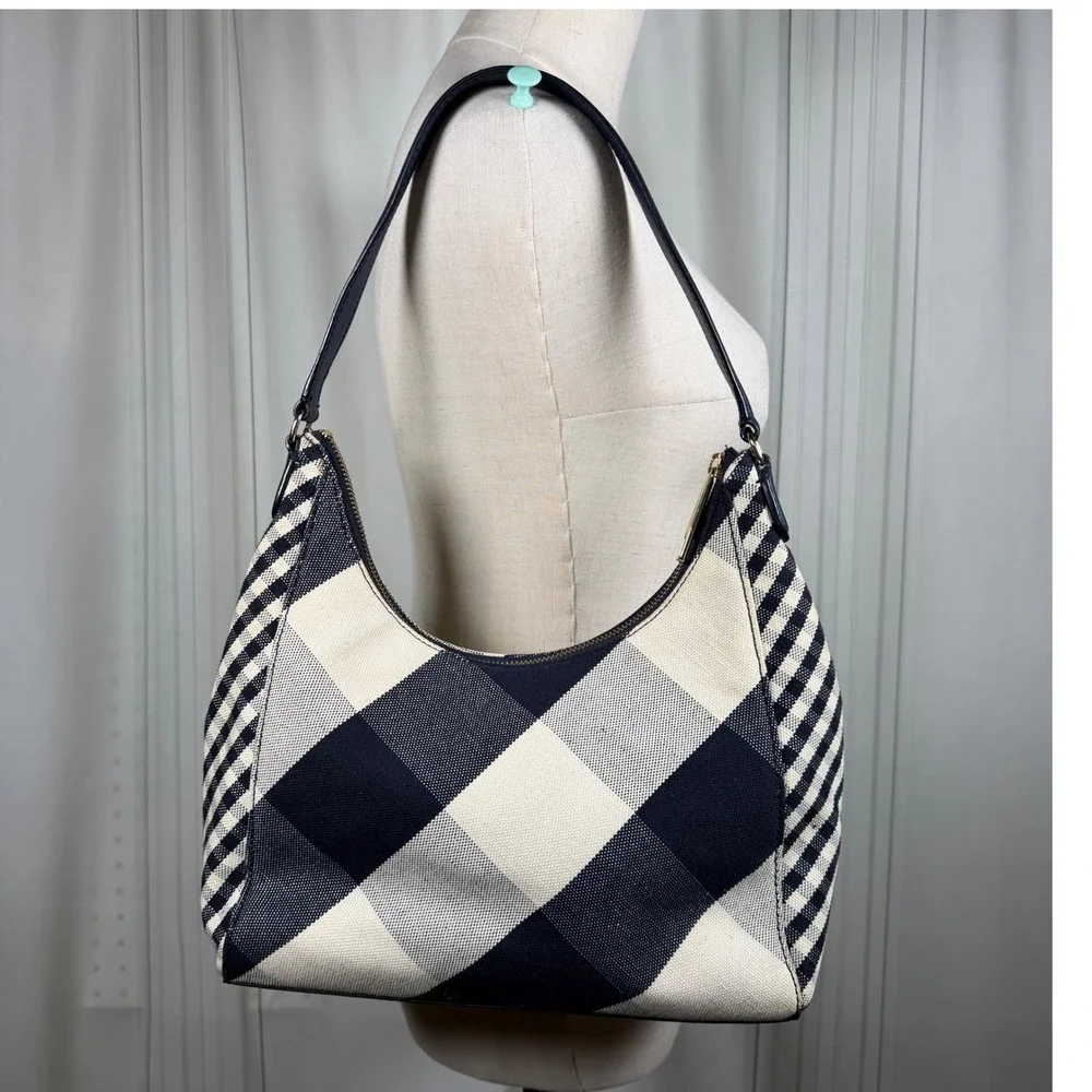 Talbots Navy & Cream Gingham Hobo Shoulder Bag